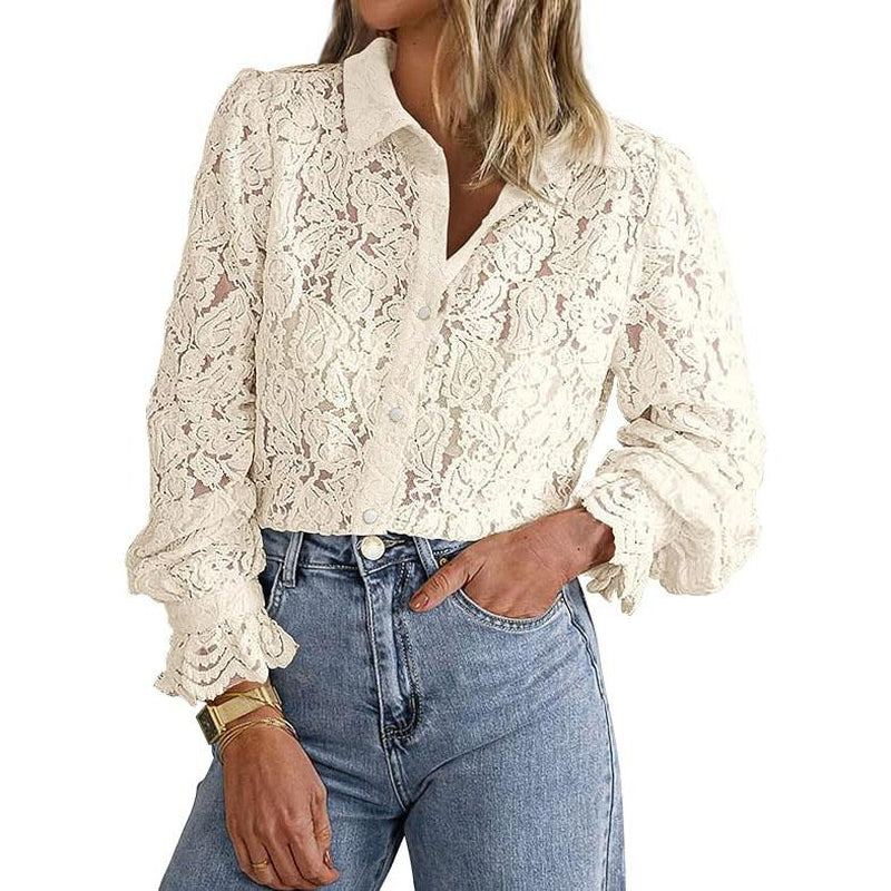 BTFBM Women'S Lace Blouses Long Sleeve Button down Tops 2025 Fall Fashion Shirt - Kiki of DC Styles Store