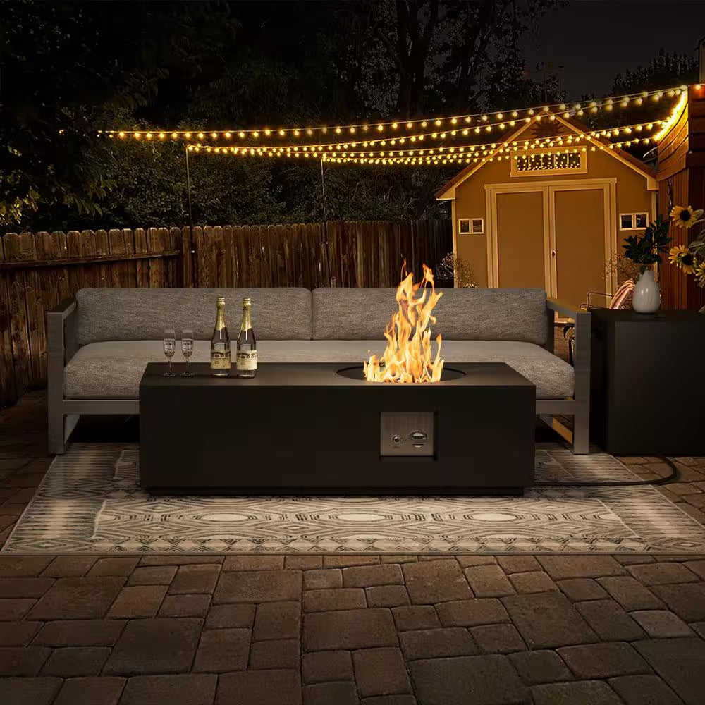 50,000 BTU Black Steel Outdoor Fire Table - 48" Propane Gas Fire Pit for Cozy Gatherings