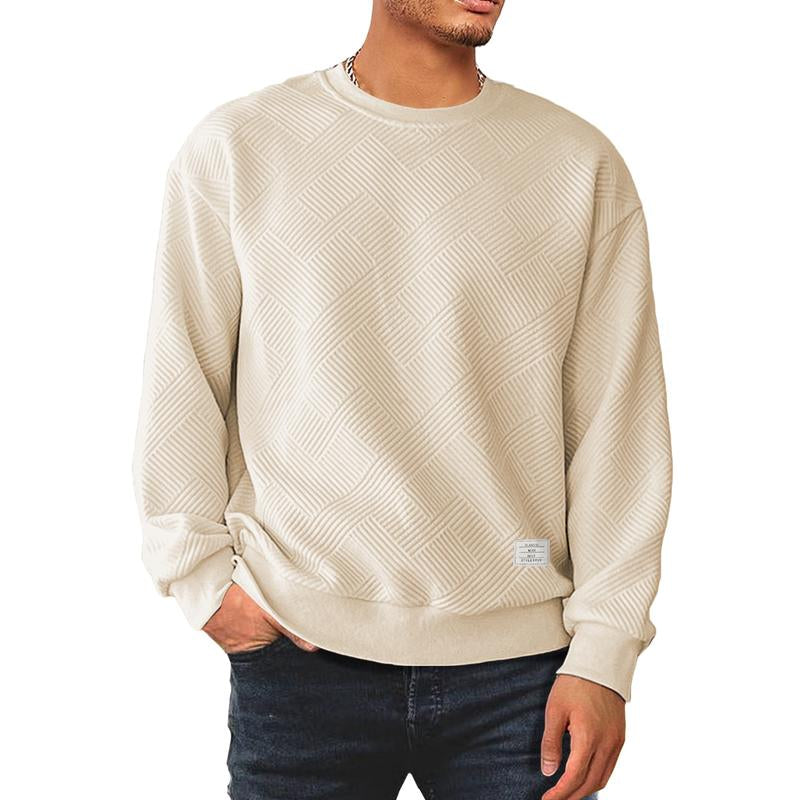 Dokotoo Men's Stylish Crewneck Sweatshirt - Long Sleeve Solid Color Pullover with Geometric Texture