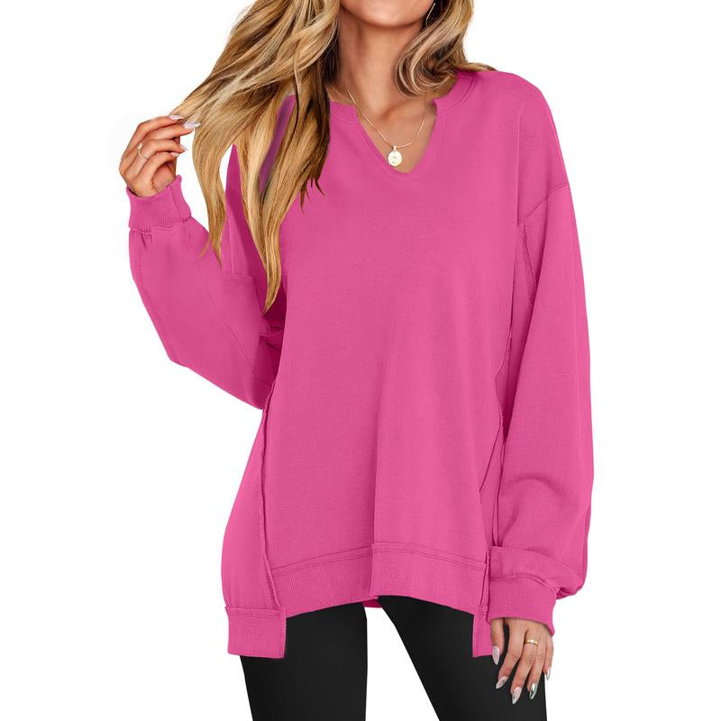 Oversized V Neck Sweatshirt for Women - Stylish Lightweight Long Sleeve Tunic for Winter Casual Wear and Teen Fashion - Kiki of DC Styles Store
