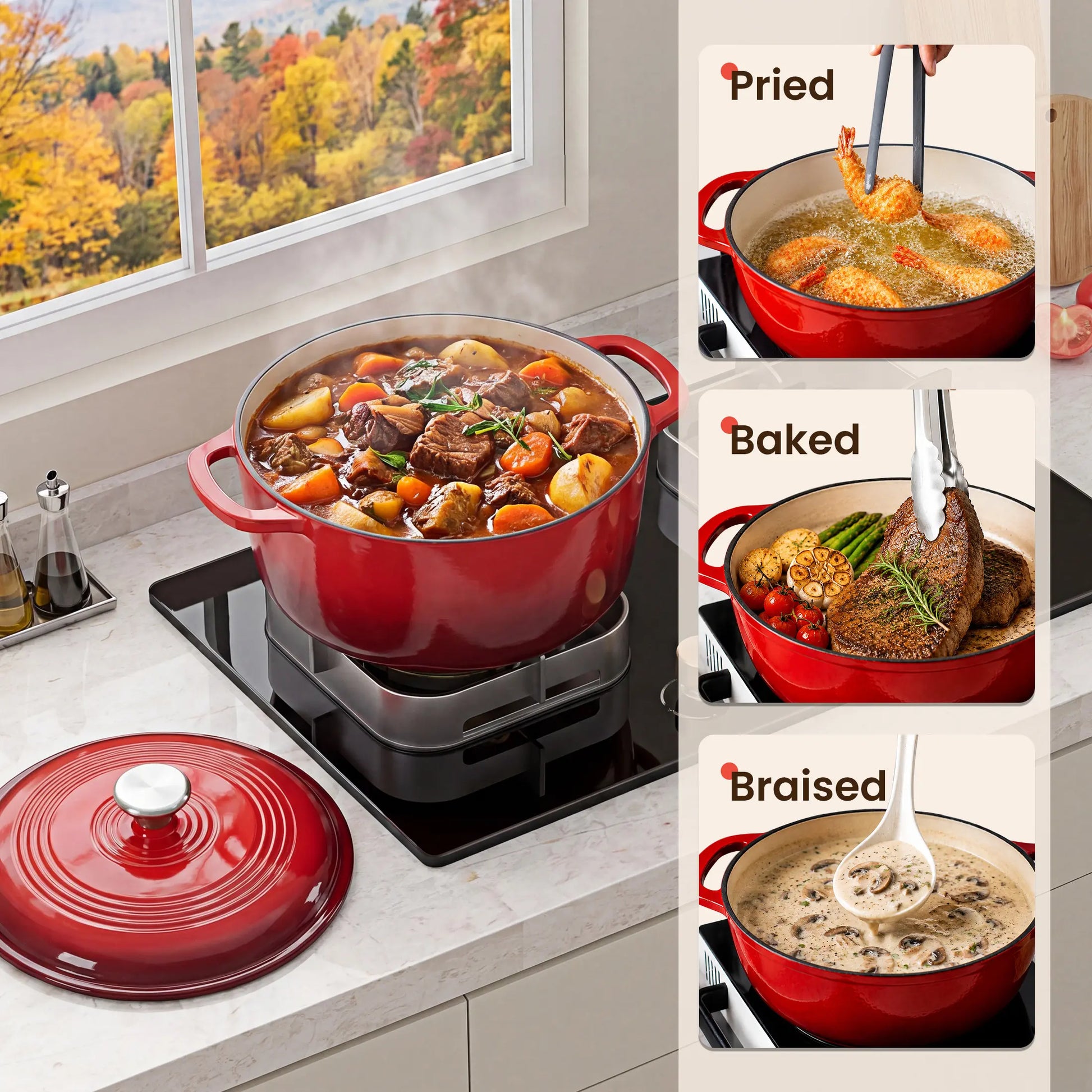 Elevate Your Cooking with Our 6QT Enameled Cast Iron Dutch Oven – Perfect for Braising, Baking, and Frying!