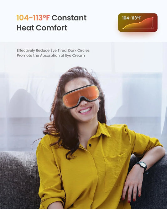 Eye Massager with Heat and Vibration – 5 Massage Modes, Bluetooth Connectivity, Adjustable Headband, USB Rechargeable – Black