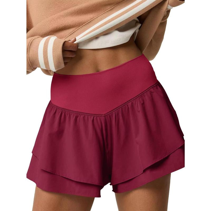 Womens High Waisted Tiered Ruffle Athletic Shorts - Built-in Compression for Running and Tennis - Kiki of DC Styles Store