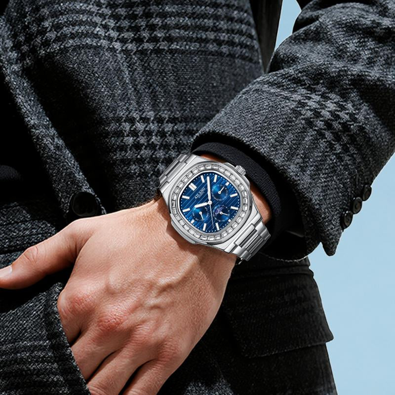 AILANG Exquisite Watch, Elegant Quartz Watch with Luminous Hand, Classic Business Rhinestone, and a Striking Blue Watch Face, a Stylish Gift for Any Occasion. - Kiki of DC Styles Store