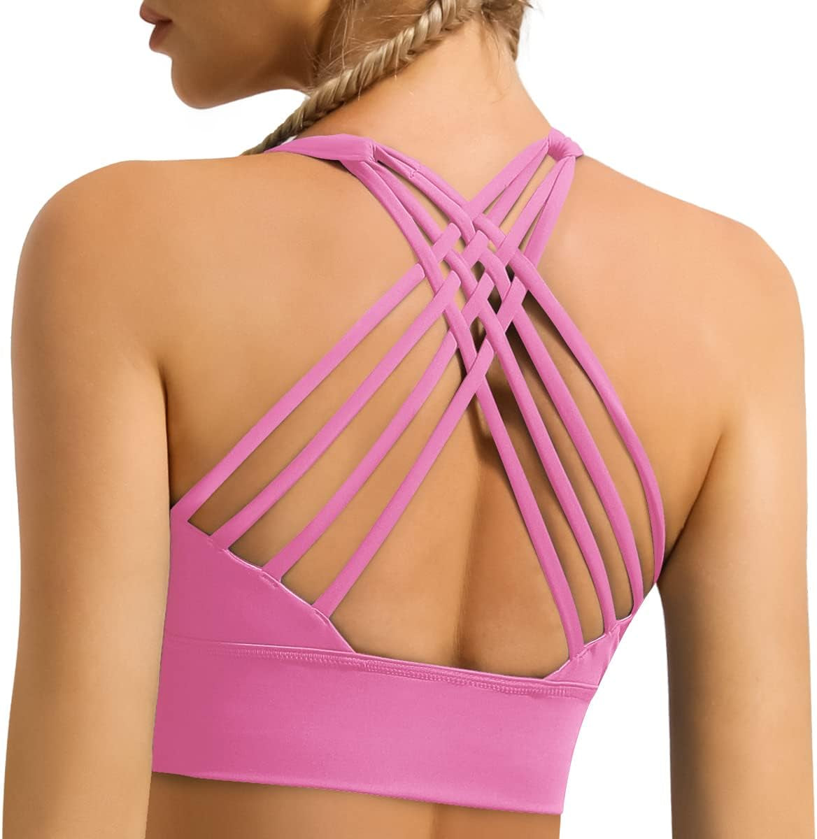Women'S Strappy Longline Sports Bra Crisscross Back Medium Support Padded Workout Tank Yoga Crop Top - Kiki of DC Styles Store