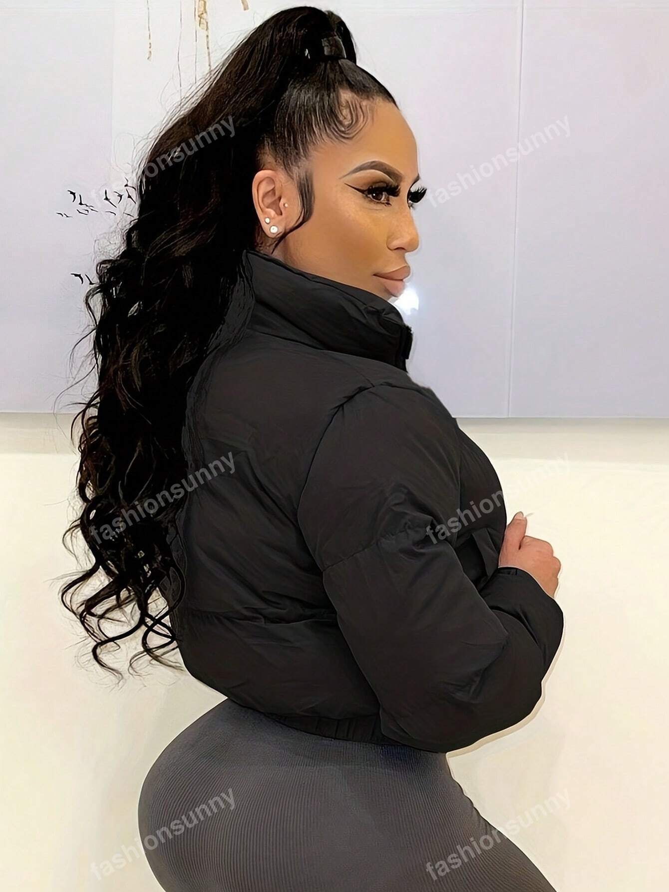 Women European & American Style Short Collar Zip-Up Warm Jacket