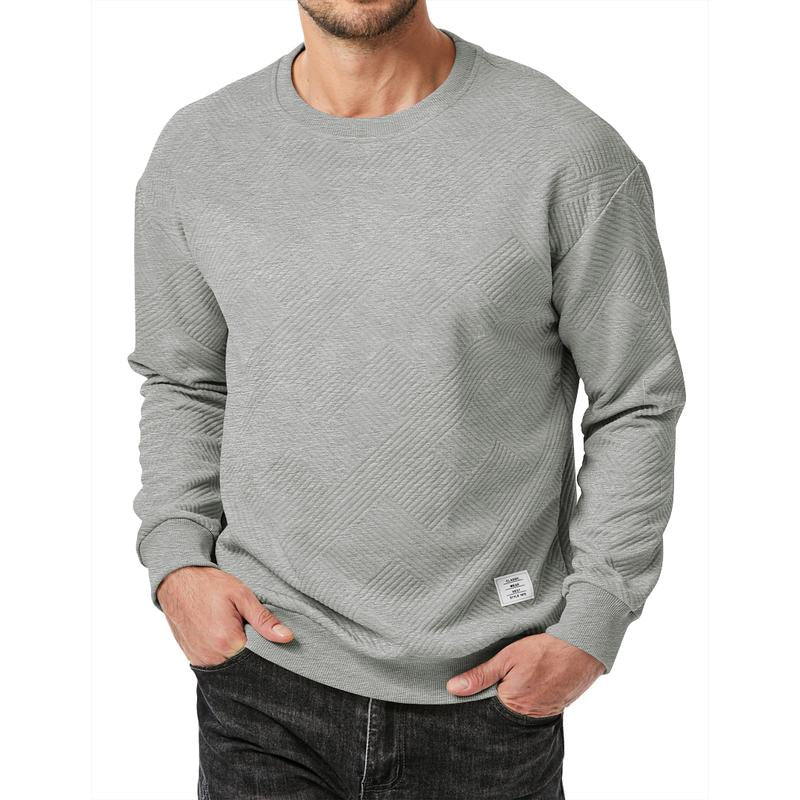 Dokotoo Men's Stylish Crewneck Sweatshirt - Long Sleeve Solid Color Pullover with Geometric Texture