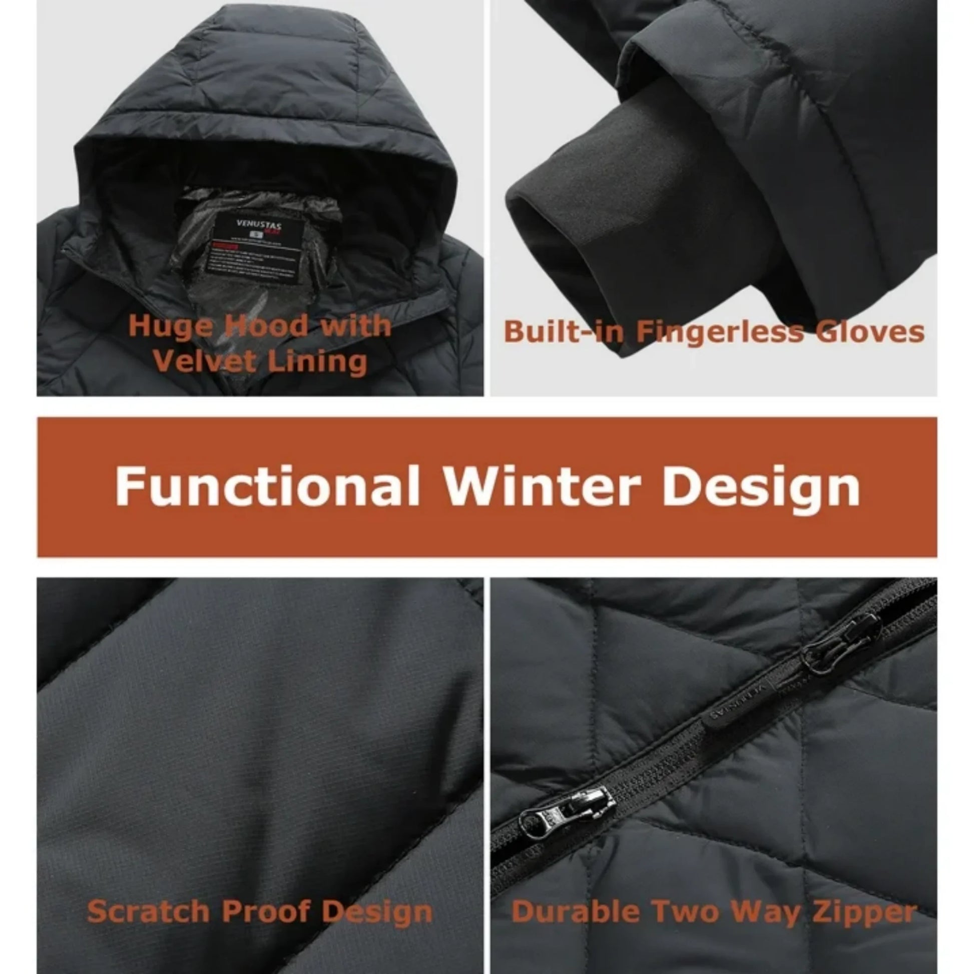Women'S Heated down Jacket with Battery Pack 7.4V, Long Puffer Winter Jacket Coat (Black, 2XL)