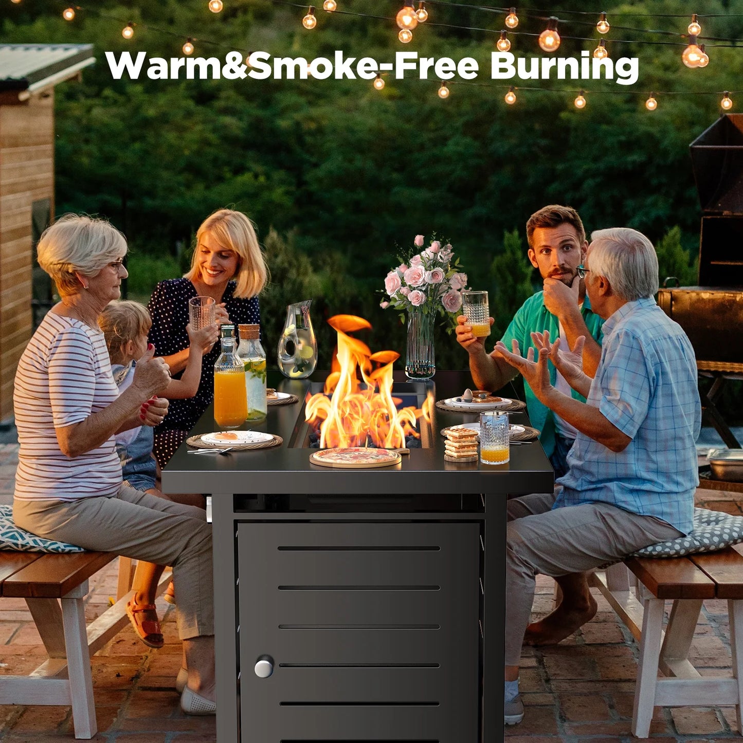 43" Propane Fire Pits for outside 60,000 BTU Gas Fire Pit Table for outside with Lid , Glass Beads, Cup Holders, Hanging Shelf & Nylon Cover, Rectangle - Kiki of DC Styles Store