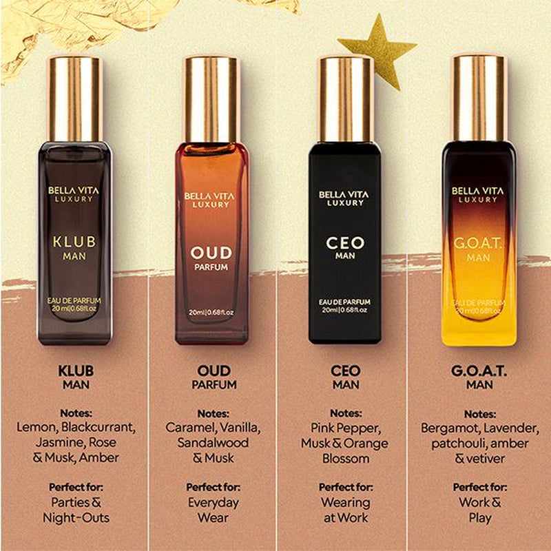 Timeless Legacy by Bellavita Luxury | 4X20 Ml Men’S Luxury Mini Perfume Set & Honey Oud EDP | Luxury Unisex Perfume for Men & Women | Long Lasting, Floral, Spicy & Woody Notes | Luxury, Vegan & Cruelty Free Eau De Parfum | Travel-Friendly - Kiki of DC Styles Store