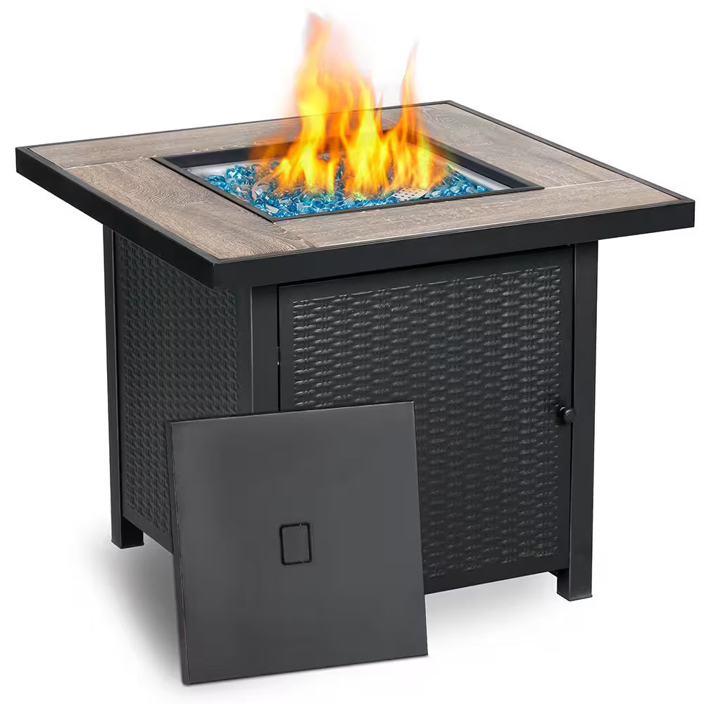 30-Inch 50,000 BTU Propane Gas Fire Pit Table - Stylish Square Design with Fire Glass for Outdoor Enjoyment