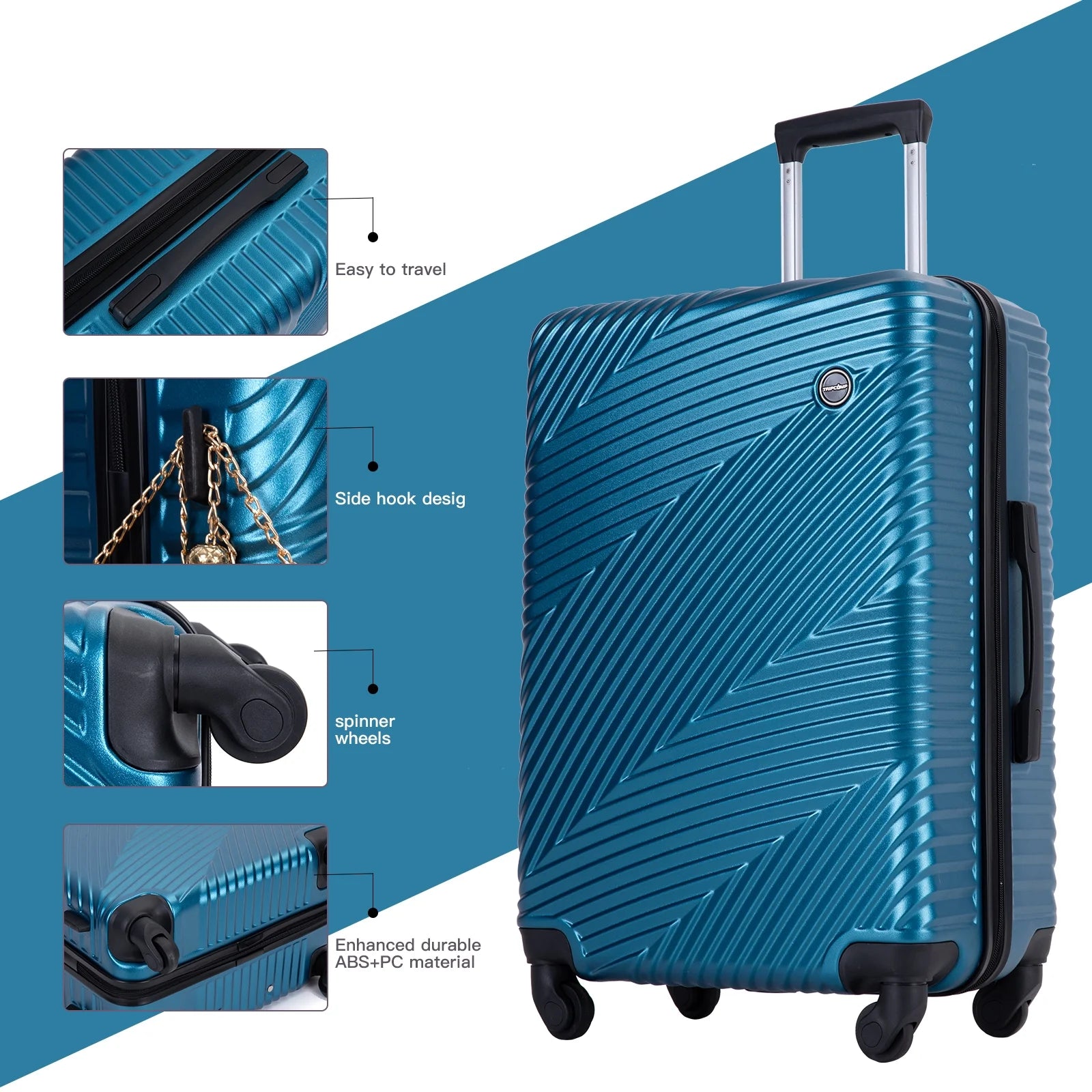Luggage 3 Piece Set,Suitcase with Spinner Wheels Hardside Lightweight Luggage 20In24In28In.(Blue)