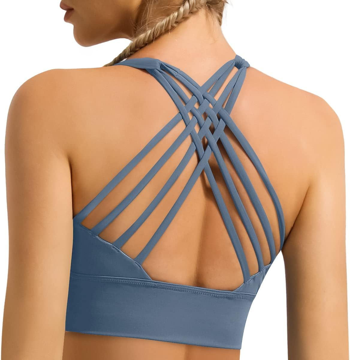Women'S Strappy Longline Sports Bra Crisscross Back Medium Support Padded Workout Tank Yoga Crop Top - Kiki of DC Styles Store