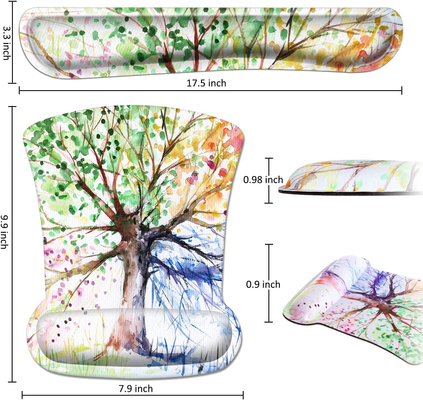 Ergonomic Mouse Pad with Wrist Rest Support and Keyboard Wrist Rest Pad, Cute Wrist Pad with Non-Slip Rubber Base and Raised Memory Foam, Easy Typing & Pain Relief, Four Seasons Tree - Kiki of DC Styles Store