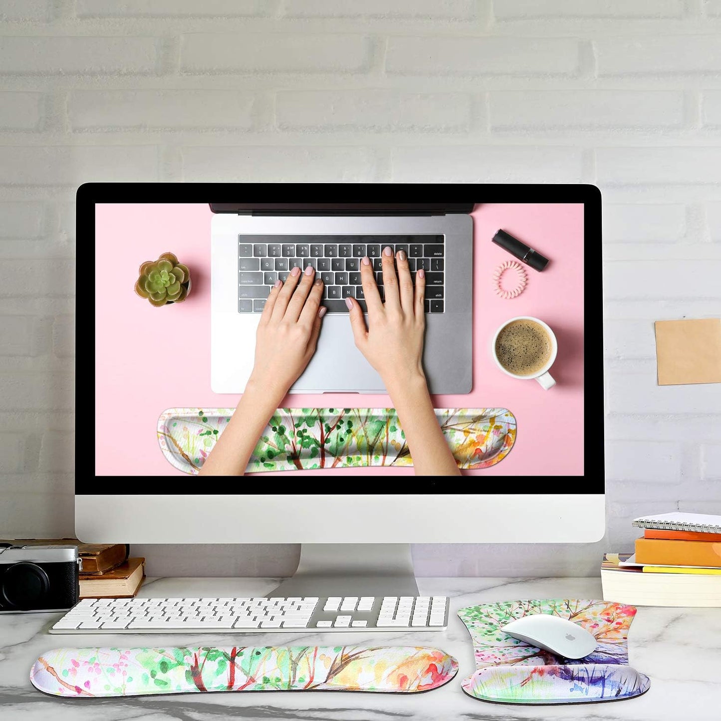 Ergonomic Mouse Pad with Wrist Rest Support and Keyboard Wrist Rest Pad, Cute Wrist Pad with Non-Slip Rubber Base and Raised Memory Foam, Easy Typing & Pain Relief, Four Seasons Tree - Kiki of DC Styles Store