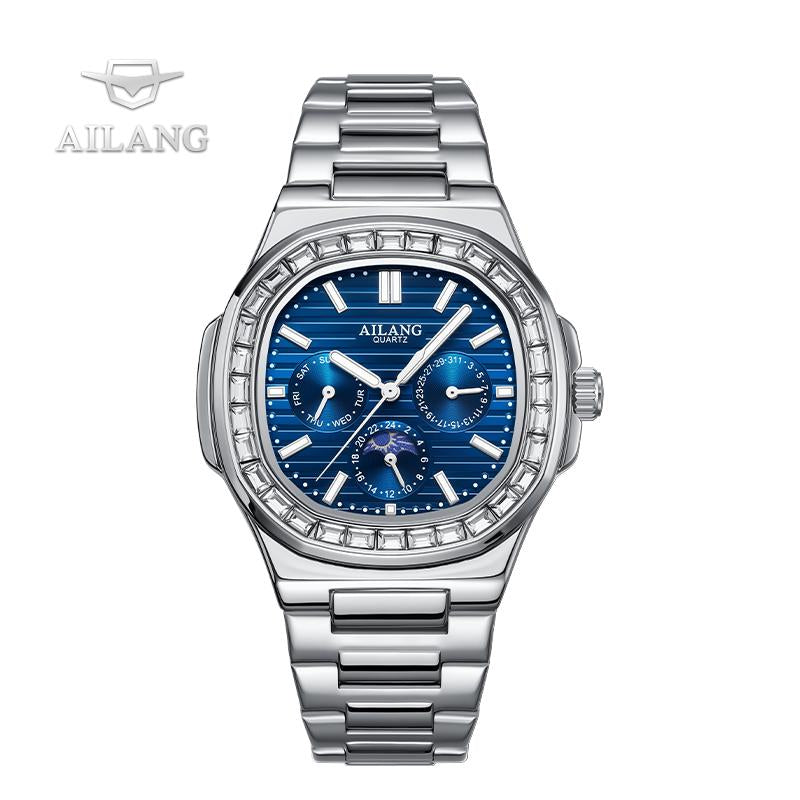 AILANG Exquisite Watch, Elegant Quartz Watch with Luminous Hand, Classic Business Rhinestone, and a Striking Blue Watch Face, a Stylish Gift for Any Occasion. - Kiki of DC Styles Store
