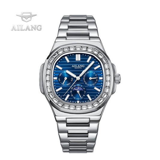 AILANG Exquisite Watch, Elegant Quartz Watch with Luminous Hand, Classic Business Rhinestone, and a Striking Blue Watch Face, a Stylish Gift for Any Occasion. - Kiki of DC Styles Store