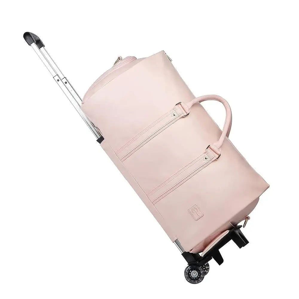 Travel in style with the SEYFOCNIA Pink PU Leather Rolling Garment Bag! Perfect for weekend getaways, this unisex expandable duffle bag is a must-have for your TikTok holiday haul! 🌟🧳✨