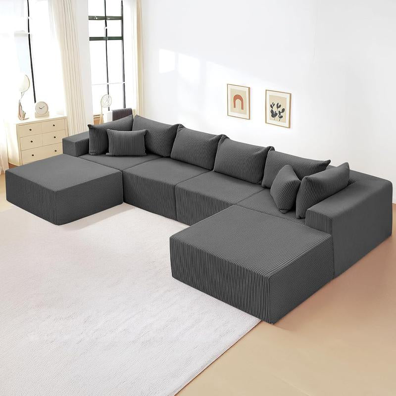 Oversize 131” L Shaped Modular Sectional Sofa Cloud Couches for Living Room,No Assembly Corduroy Convertible Sleeper Sofa Bed,Compression Memory Foam - Kiki of DC Styles Store