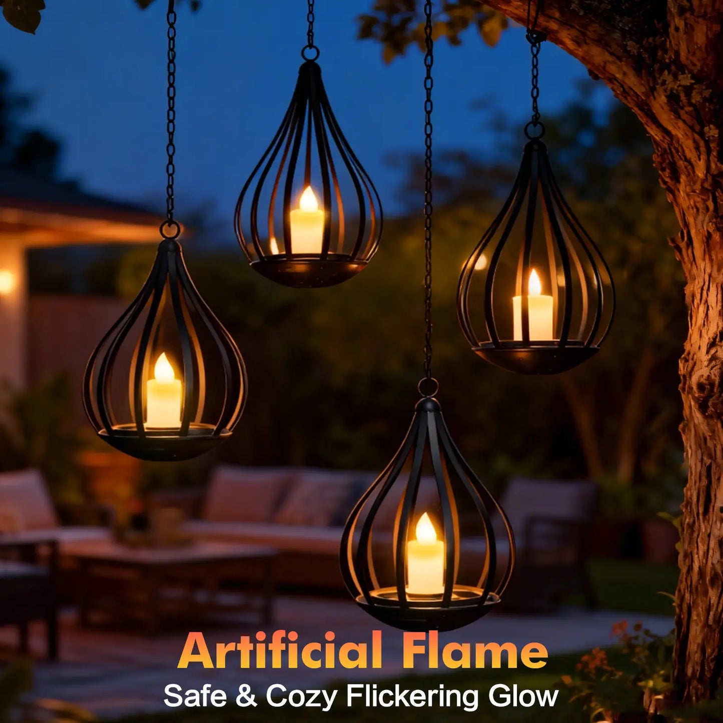 Solar Garden Lights Outdoor, 2/4 Pack Metal Solar Water Drop Shape Candle Lantern 2026 New Design with Flickering Effect & Reflective Patterns, Auto On/Off, IP65 Waterproof, 20.5 CM × 15.5Cm,Outdoor Solar Powered Lights for Garden, Patio, Pathway