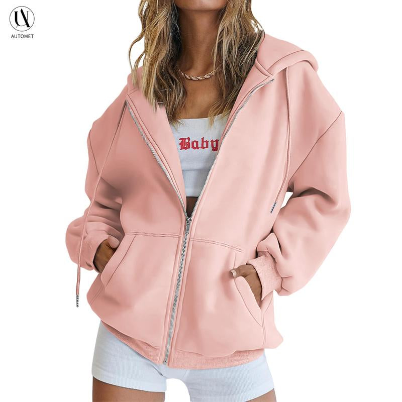 Chic Oversized Zip-Up Hoodies for Women - Trendy Fall & Winter Casual Jackets 2025
