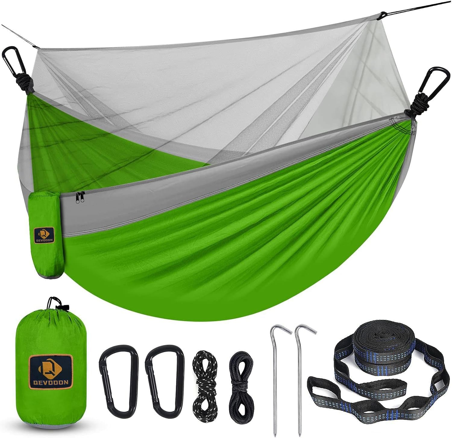 Camping Hammock with Net,Travel Portable Lightweight Hammocks with Tree Straps and Solid D-Shape Carabiners,Parachute Nylon Hammock for Outsides Backpacking Beach Backyard Patio Hiking - Kiki of DC Styles Store