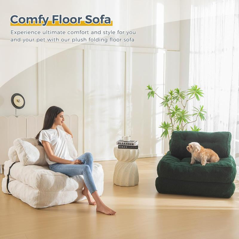 MAXYOYO Fuzzy Folding Sofa Bed, Convertible Sleeper Chair with Pillow Foldable Mattress with Back Support - Kiki of DC Styles Store