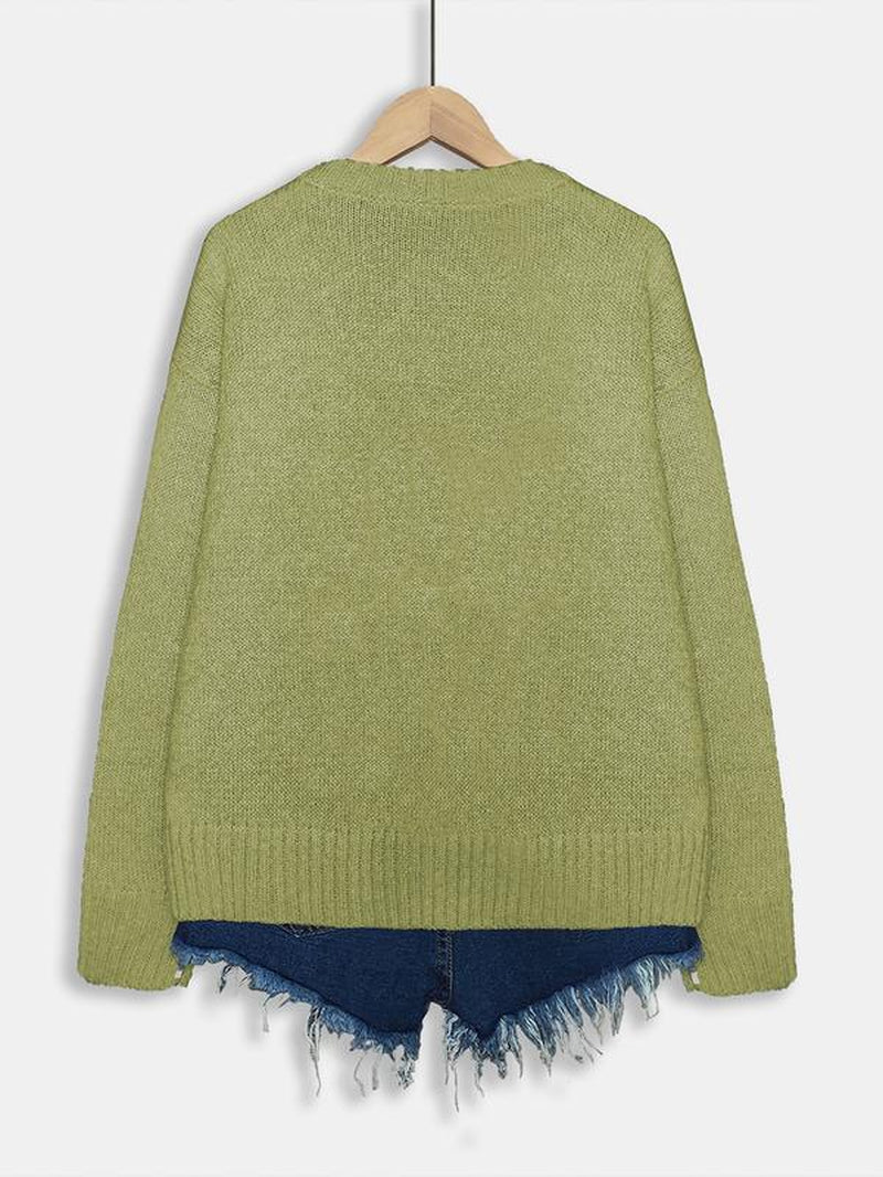 Women'S Cartoon Animal Print round Neck Sweater, Casual Long Sleeve Crew Neck Jumper for Fall & Winter, Fashion Women'S Knitwear for Daily Wear, Tops, Womenswear - Kiki of DC Styles Store