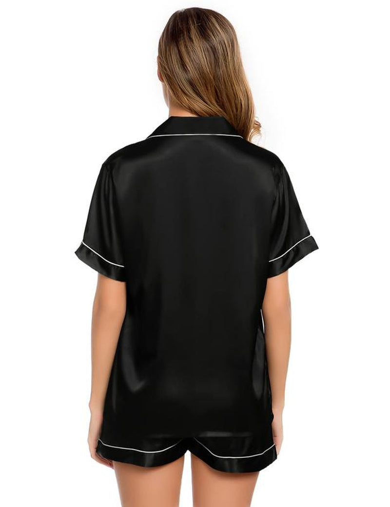 Womens Silk Satin Pajamas Short Sleeve Loungewear Two-Piece Sleepwear Pj Set D1 - Kiki of DC Styles Store