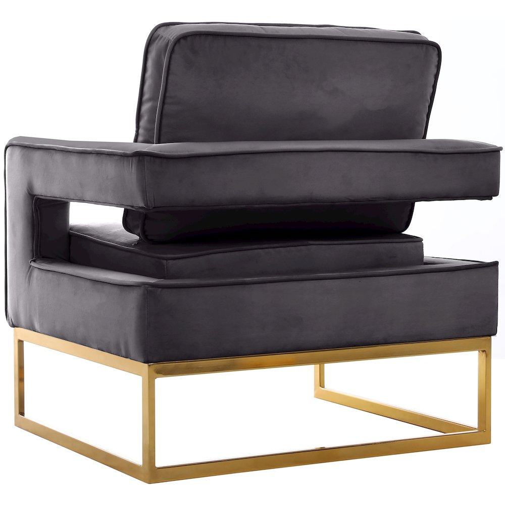 Noah Gray Velvet Accent Chair with Gold Iron Base - Kiki of DC Styles Store