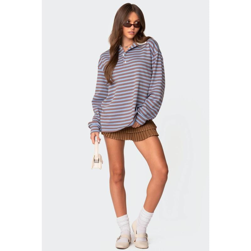 Elevate Your Style with the Stripey Oversized Collared Shirt - Kiki of DC Styles Store