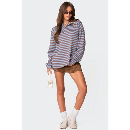 Elevate Your Style with the Stripey Oversized Collared Shirt - Kiki of DC Styles Store