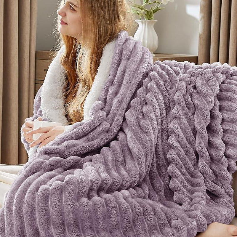 【Deal 'S for You】Bedsure Striped Sherpa Blanket Super Soft Cozy Plush Fleece Flannel Solid Modern Lightweight Comforter - Kiki of DC Styles Store