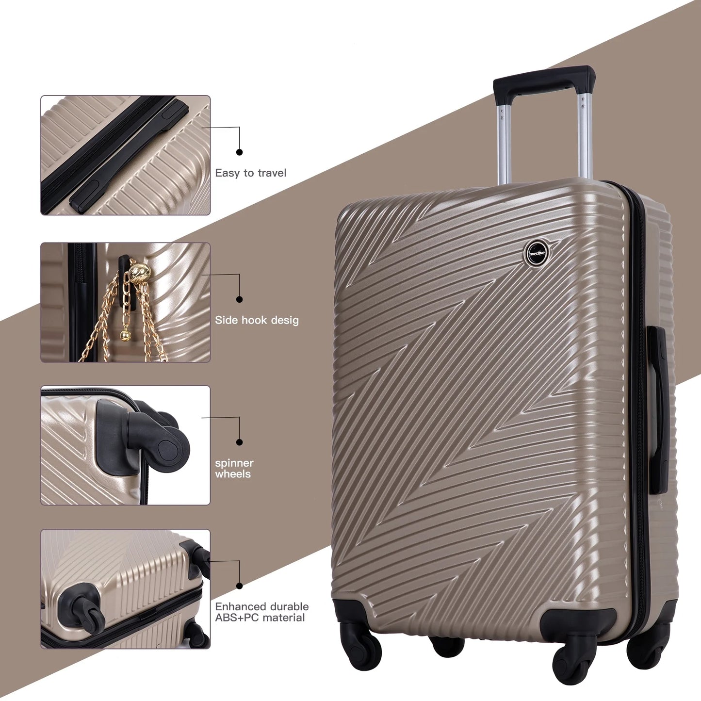Luggage 3 Piece Set,Suitcase with Spinner Wheels Hardside Lightweight Luggage 20In24In28In.(Golden)