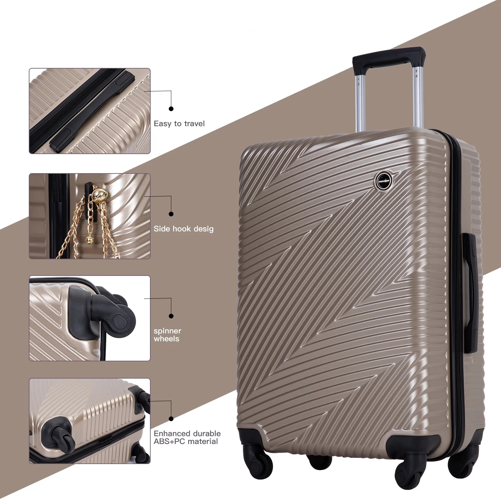 Luggage 3 Piece Set,Suitcase with Spinner Wheels Hardside Lightweight Luggage 20In24In28In.(Golden)