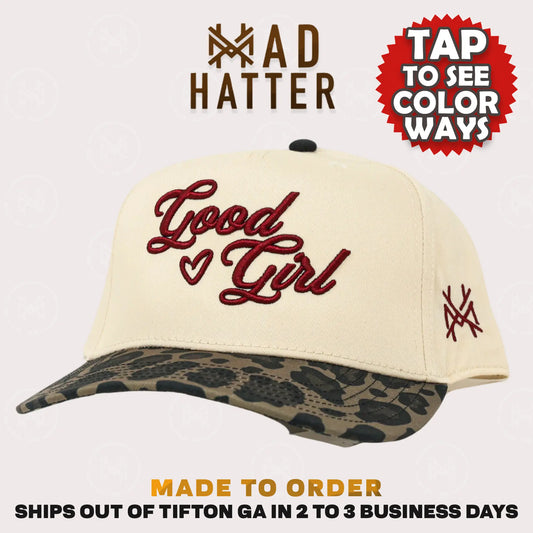 Elevate Your Style with the Good Girl 3D Puff Embroidered Trucker Hat - Adjustable Snapback for Women, Fits Up to Size 8!