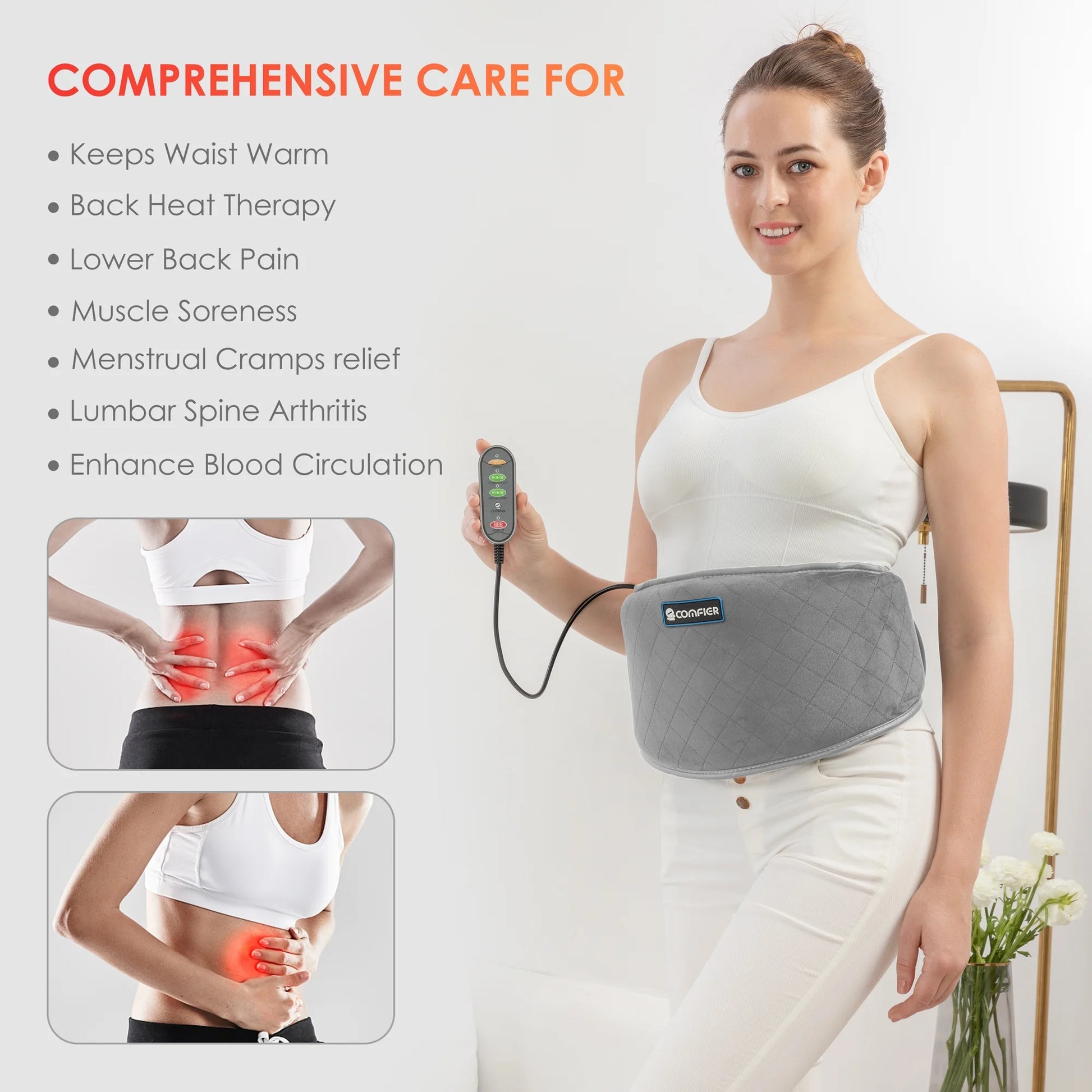 Heating Pad with Massage for Back Relief, Waist Belt with Heat for Lumbar Pain, Gifts