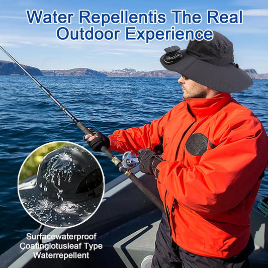 Stay Cool and Protected with Our Wide Brim Solar Fan Outdoor Fishing Hat for Men - Featuring Dual Solar Fans and UPF 50+ Protection! - Kiki of DC Styles Store