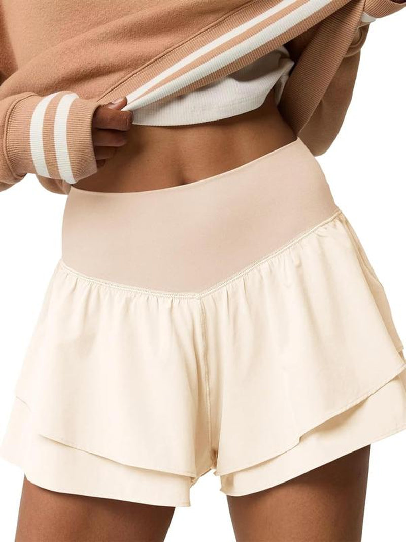 Womens High Waisted Tiered Ruffle Athletic Shorts - Built-in Compression for Running and Tennis - Kiki of DC Styles Store
