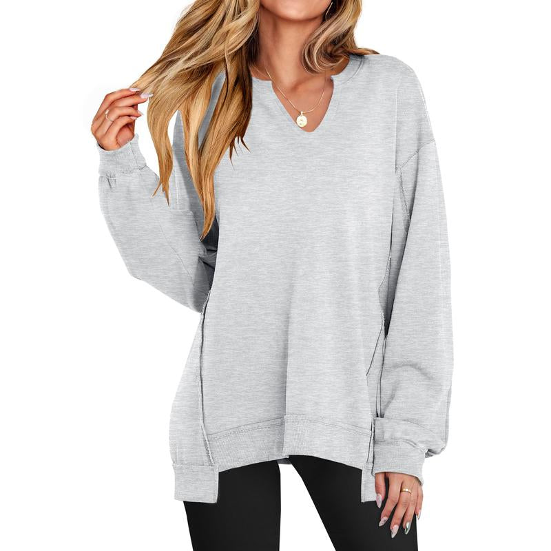 Oversized V Neck Sweatshirt for Women - Stylish Lightweight Long Sleeve Tunic for Winter Casual Wear and Teen Fashion - Kiki of DC Styles Store