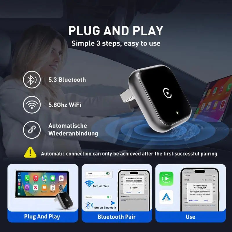 2026 Latest Model 2 in 1 Wireless Carplay Adapter, for Both Apple and Android, Converts Wired to Wireless,Fast Connection, No Latencye
