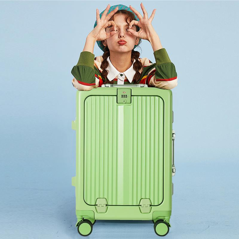YGL Front Opening Luggage Sets Multifunctional Trolley Case Aluminum Frame Suitcase Set & TSA & Airline Certified Size, Carry-On Suitcase Can Be Used for Vacation, Travel, Business Trip, School and Outdoor Sports Carry-On Suitcase