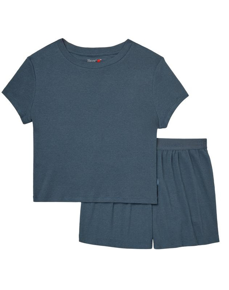 Hanes Originals Women's Supersoft Ribbed 2-Piece Lounge Set - Cropped Baby Doll Tee & Comfy Sleep Shorts