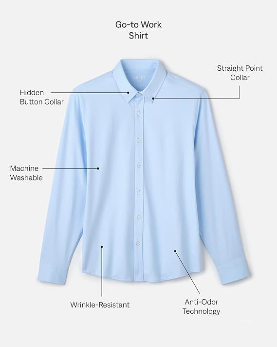 Men's Commuter Shirt, Performance Dress Shirts for Men, Machine Washable, Wrinkle Resistant, Slim Fit Button down Shirt