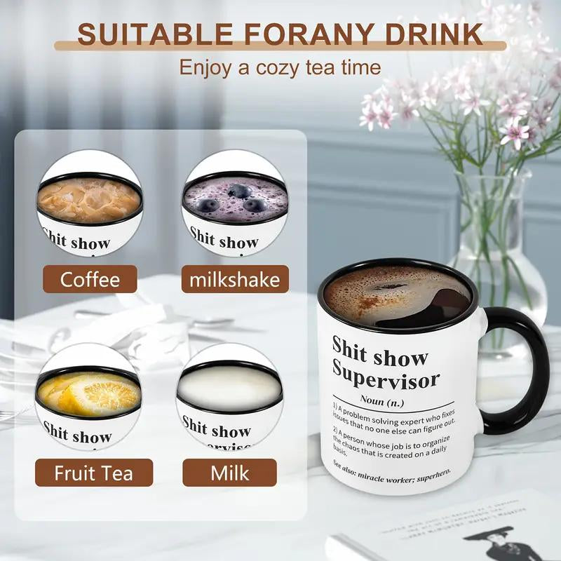 Sh*T Show Supervisor Mug, Gift for Boss, Team Manager Gift, Director Gift, Boss Appreciation Gift, 11Oz Ceramic Coffee Mug, Summer and Winter Beverage Container, Home Kitchen Supplies Drinkware Cup Tumbler Iced Coffee Cups Matcha Kit Set - Kiki of DC Styles Store
