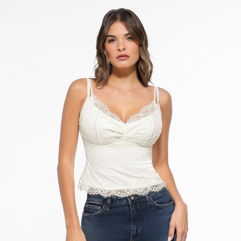 Popilush Sexy Lace Top - Deep U Neck Adjustable Straps for Women - Kiki of DC Styles Store