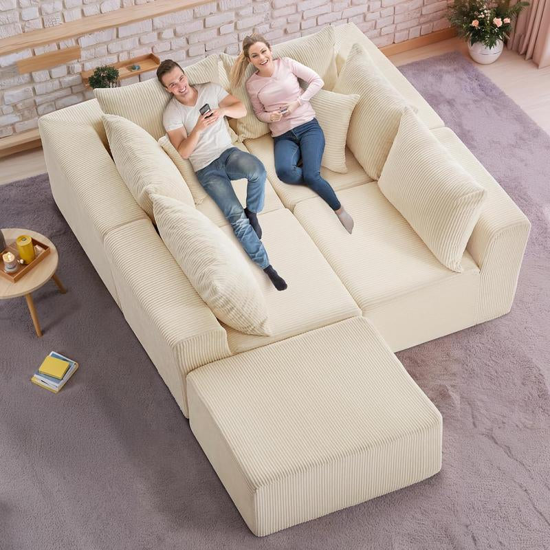 Oversize 131” L Shaped Modular Sectional Sofa Cloud Couches for Living Room,No Assembly Corduroy Convertible Sleeper Sofa Bed,Compression Memory Foam - Kiki of DC Styles Store