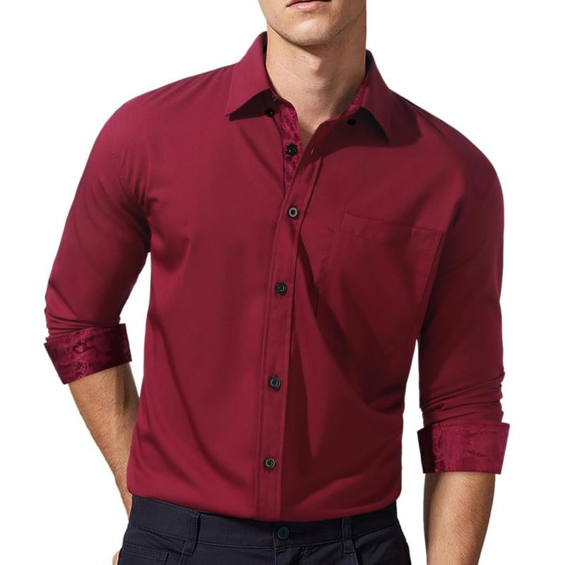 Men'S Dress Shirts Long Sleeve Button down Casual Shirts for Men Inner Contrast Formal Business Tuxedo Wedding Shirt