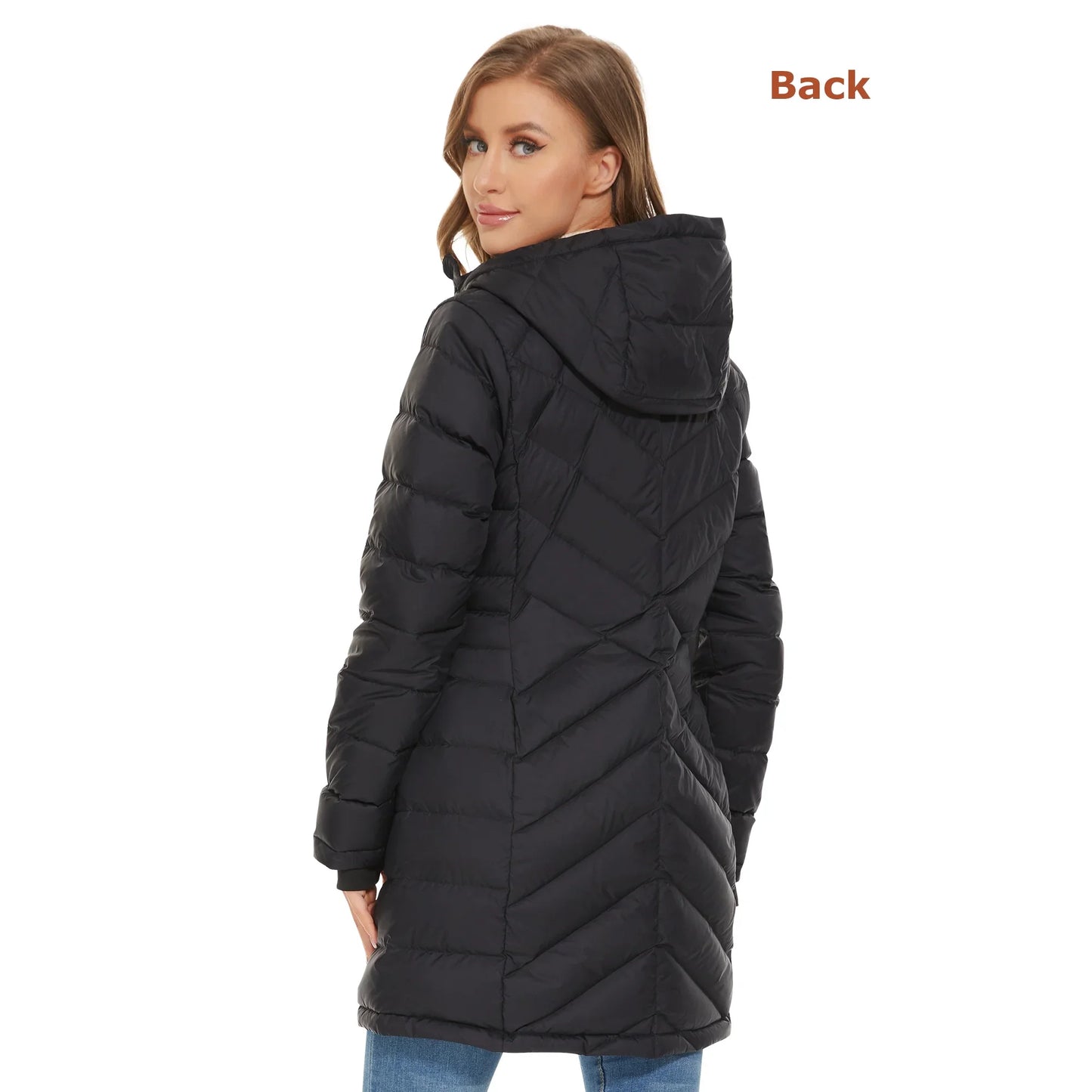 Women'S Heated down Jacket with Battery Pack 7.4V, Long Puffer Winter Jacket Coat (Black, 2XL)