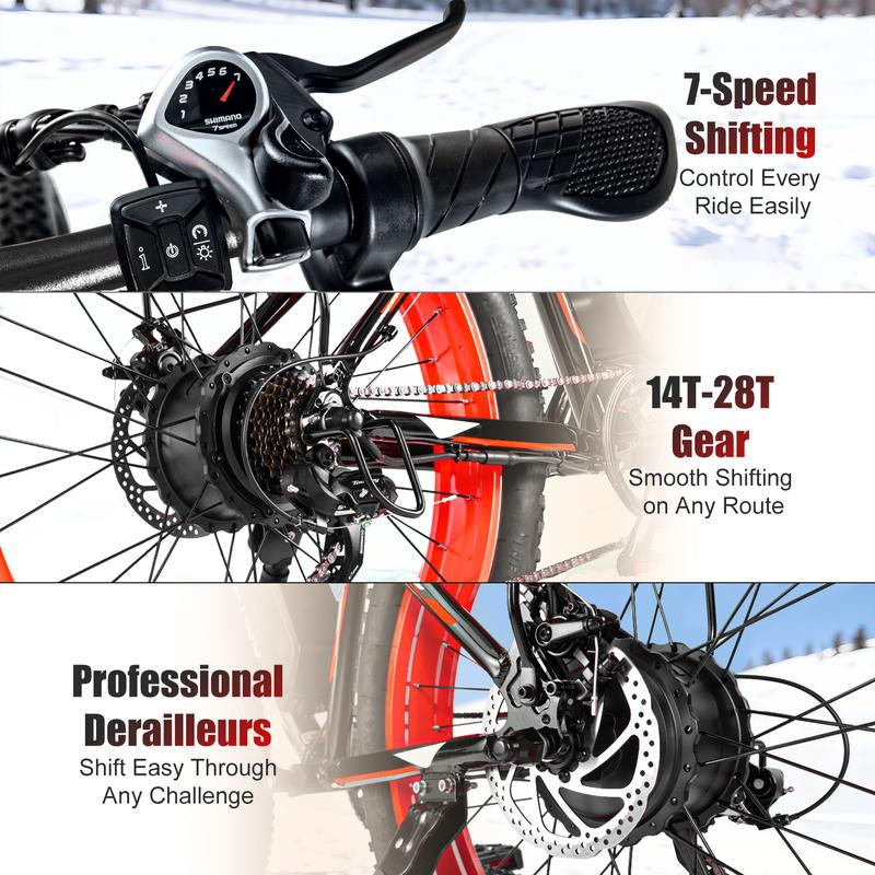 EOEOTWO 1500W Electric Bicycle - 30+ MPH, 70 Miles Range, 48V 15AH Battery, Front Suspension, 26" x 4.0" Tires for Snow & Mountain Riding